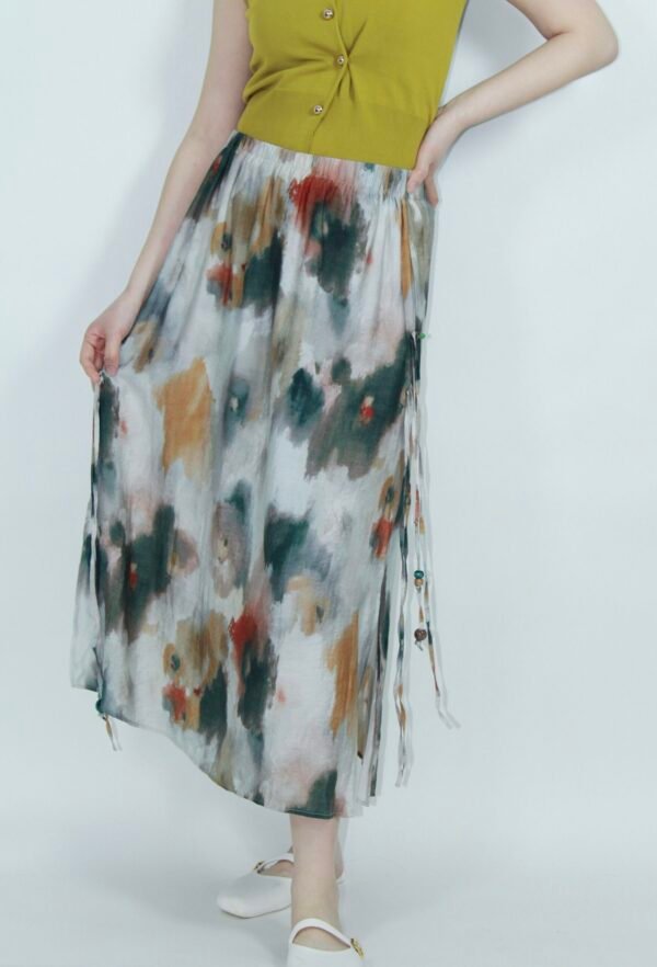Drip-Dye Print Midi Skirt